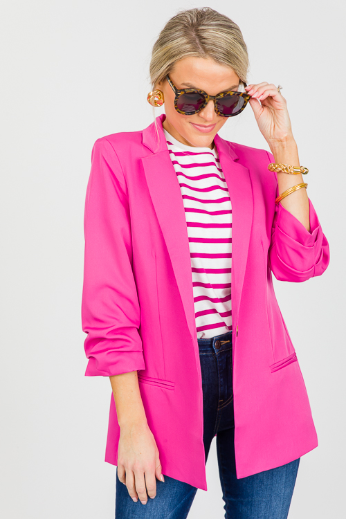 Folded Sleeves Blazer, Fuchsia