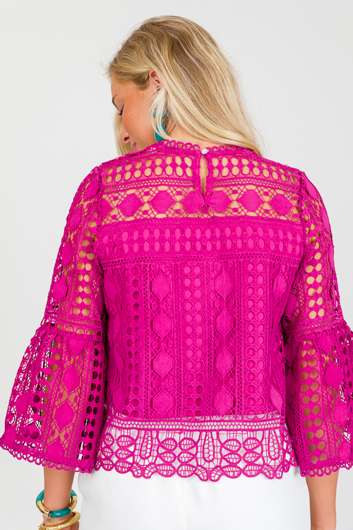 Lace Bell Sleeve Top, Fuchsia