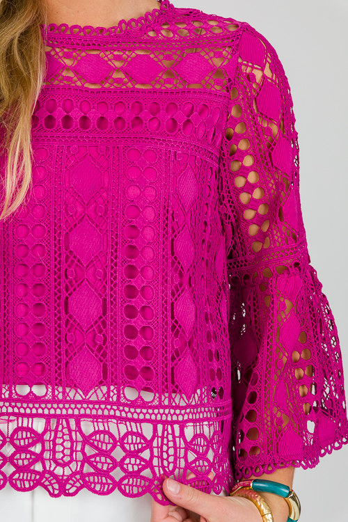 Lace Bell Sleeve Top, Fuchsia