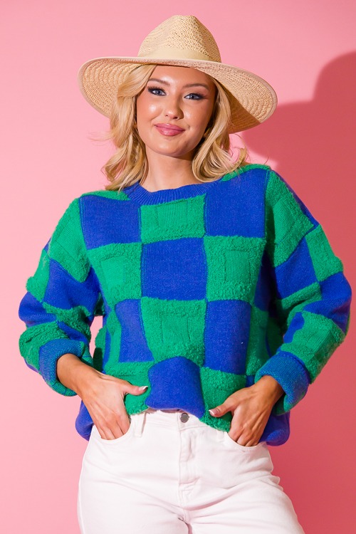 Textured Checks Sweater, Blue Green - 0223-113.jpg
