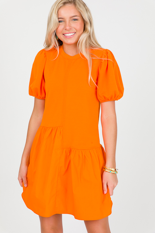 Poplin Hem Knit Dress, Orange