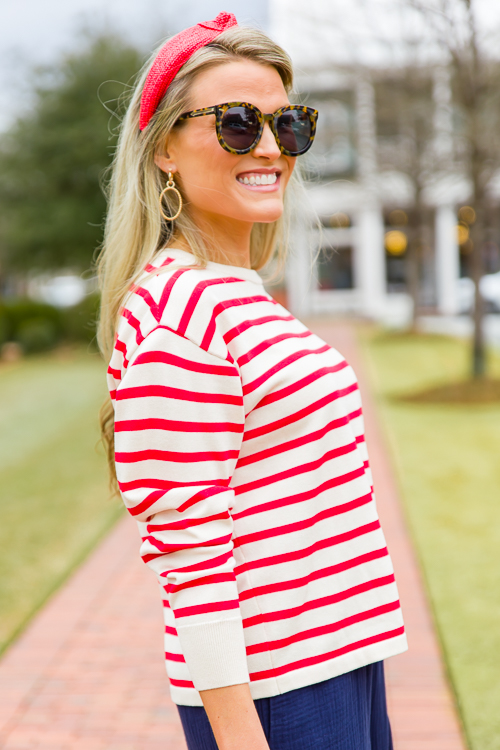 Evelyn Stripe Sweater, Red