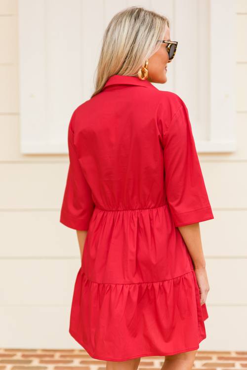 Tami Tiered Shirt Dress, Red