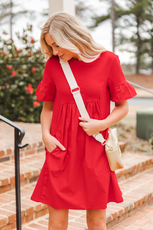 Contrast Fabric Babydoll, Red - New Arrivals - The Blue Door Boutique