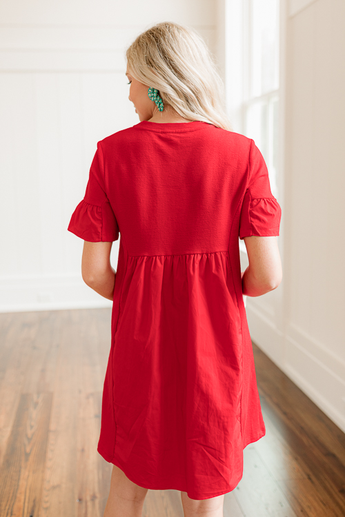 Contrast Fabric Babydoll, Red