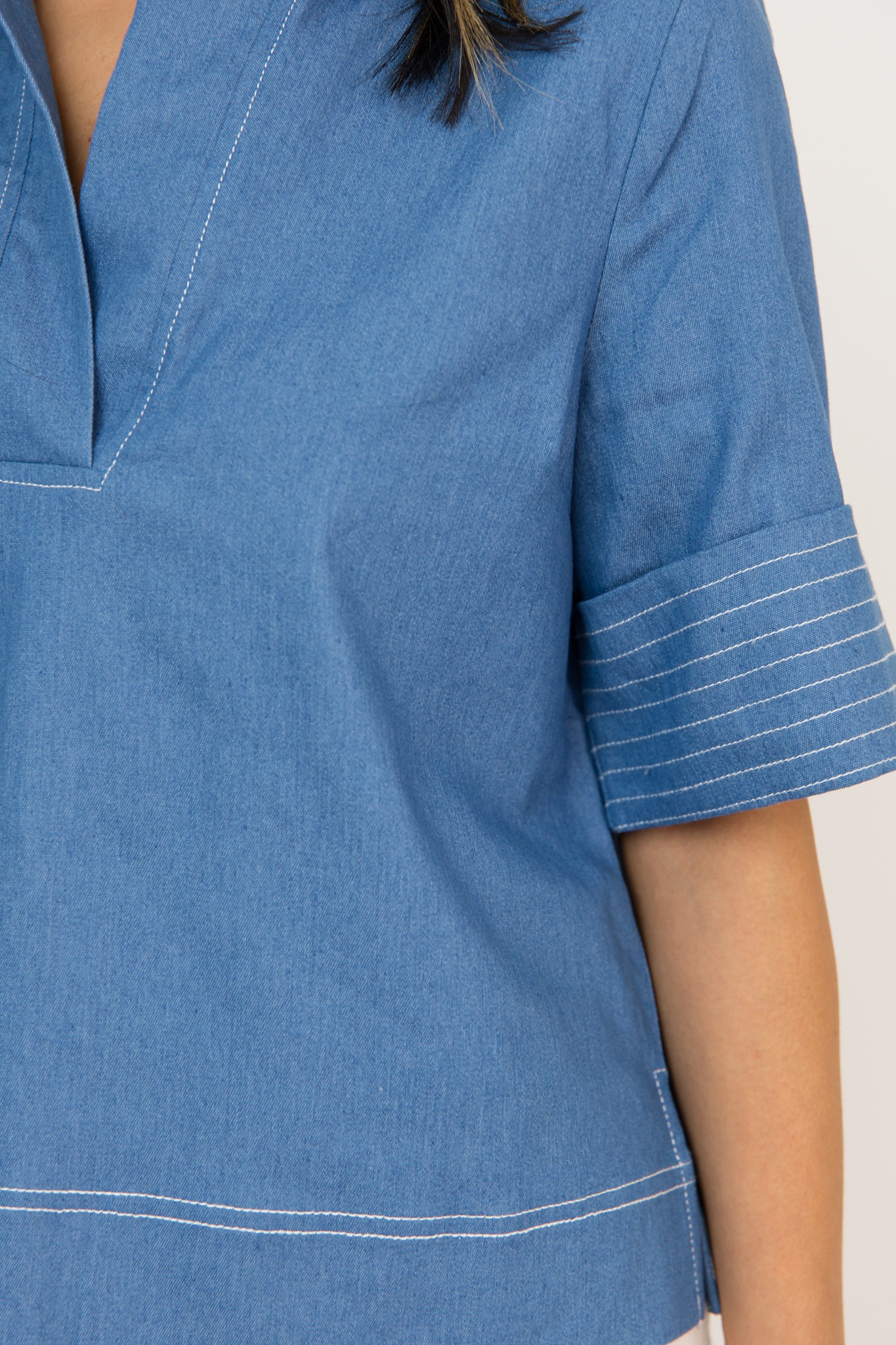 Cuff Sleeve Shirt, Blue - 0225-105h.jpg