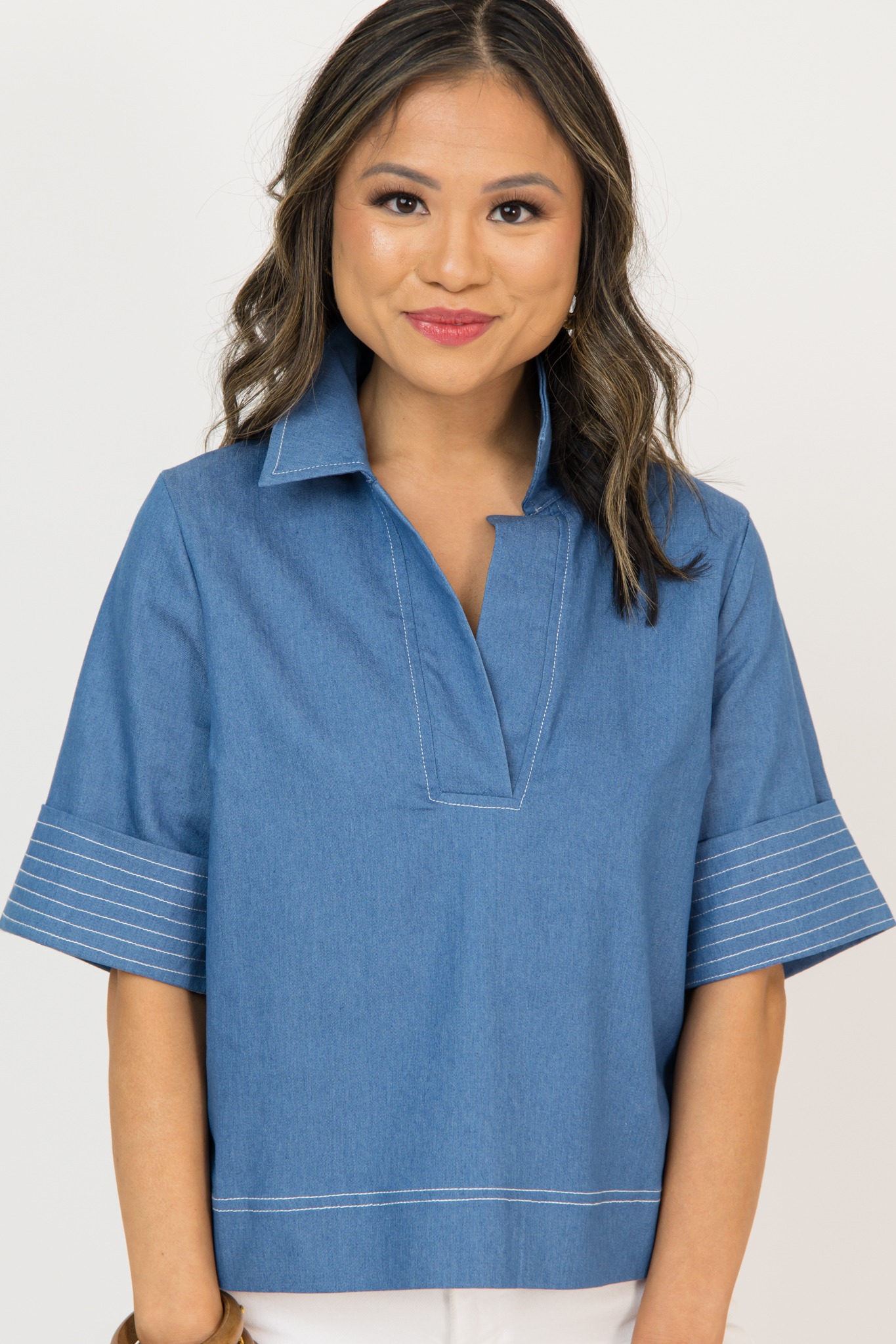 Cuff Sleeve Shirt, Blue - 0225-108.jpg