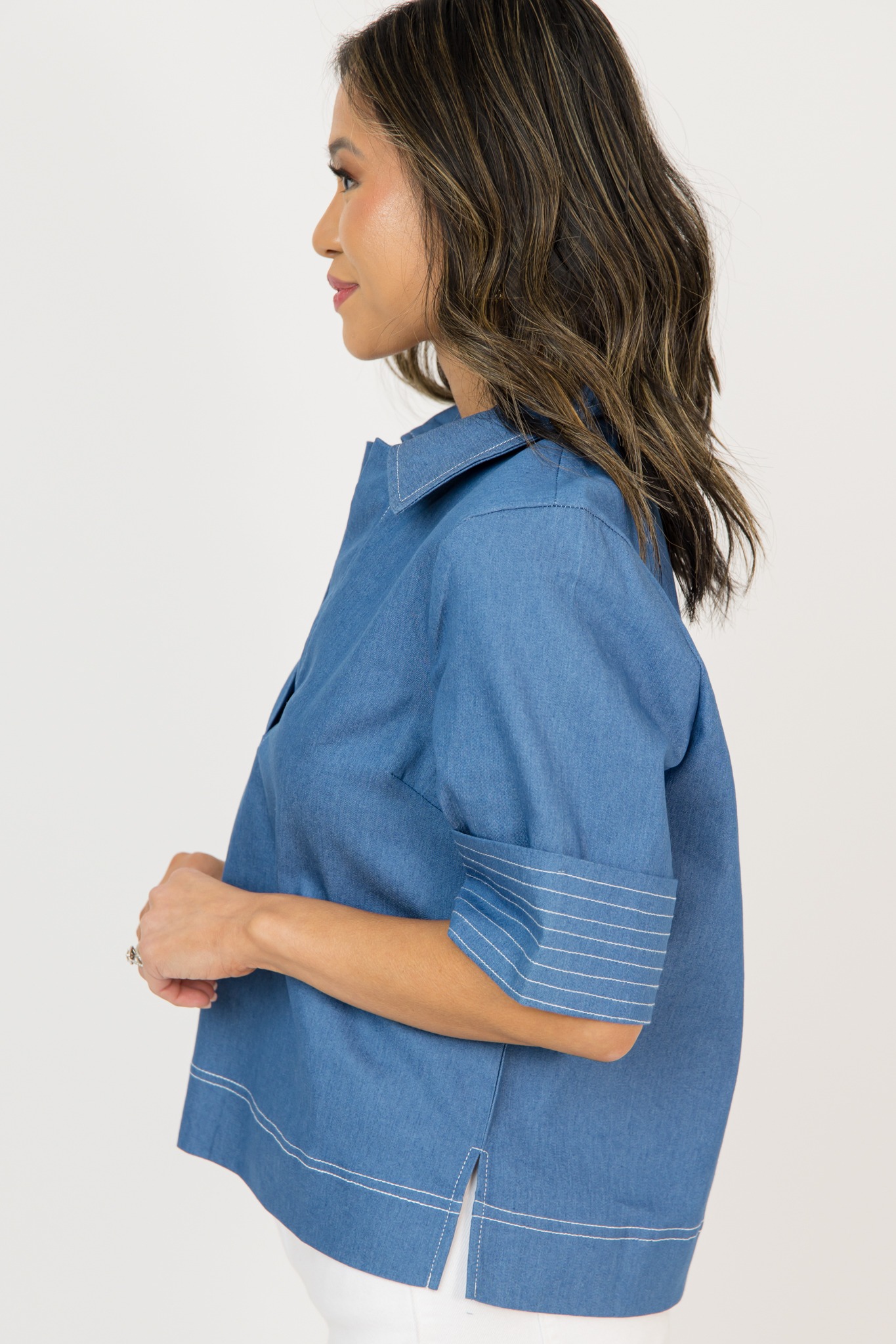 Cuff Sleeve Shirt, Blue - 0225-109.jpg