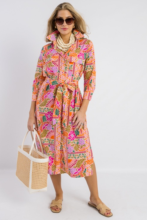 Toucan Floral Shirt Dress Midi