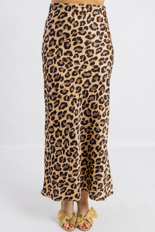 Satin Leopard Maxi Skirt, Taupe