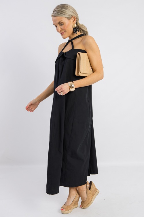 Poplin Halter Midi, Black