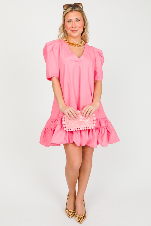 Poplin Puff Sleeve Dress, Pink