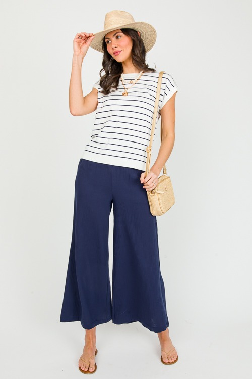 Gauze Pull-On Pants, Navy - New Arrivals - The Blue Door Boutique