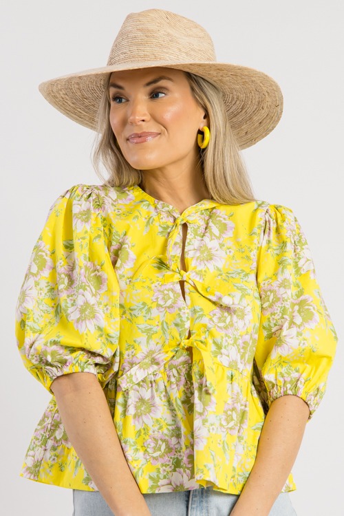 Floral Triple Tie Top, Yellow