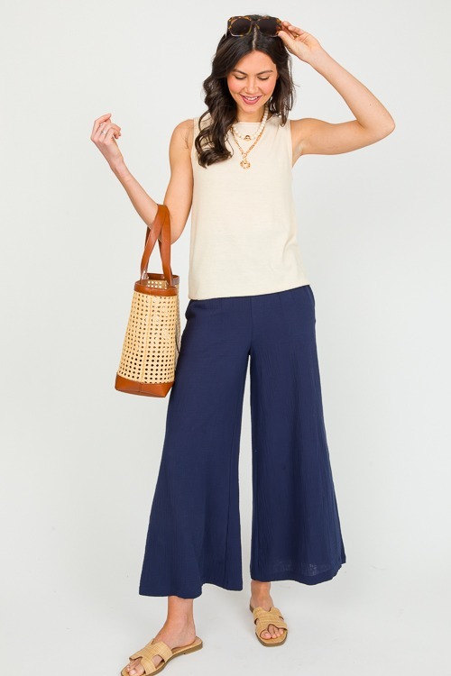 Gauze Pull-On Pants, Navy - New Arrivals - The Blue Door Boutique