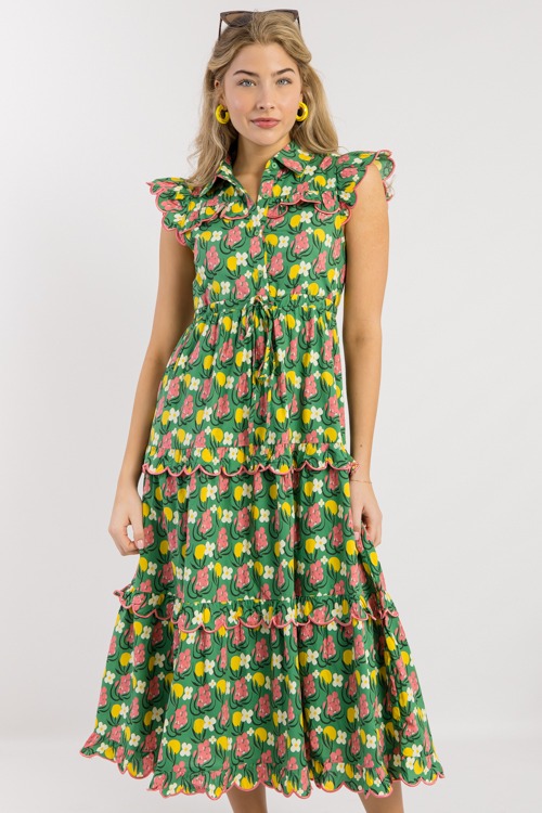 Scallop Trim Floral Maxi, Green