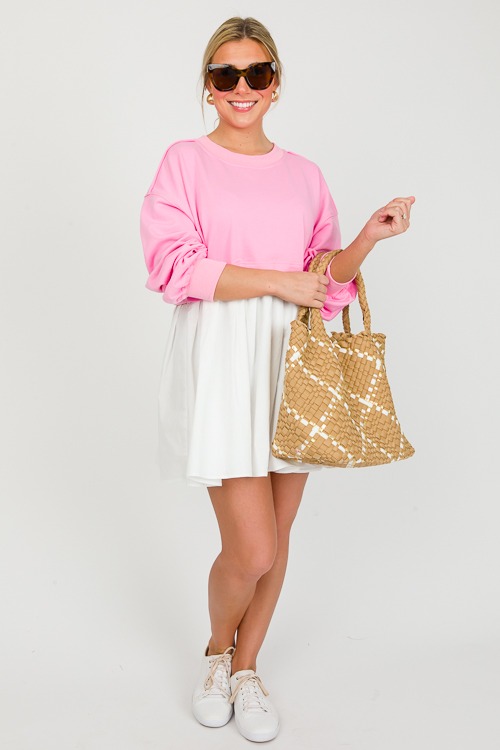 French Terry Contrast Dress, Pink