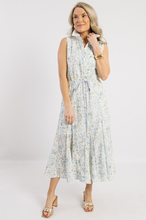 Printed Eyelet Midi, Cream/Blue