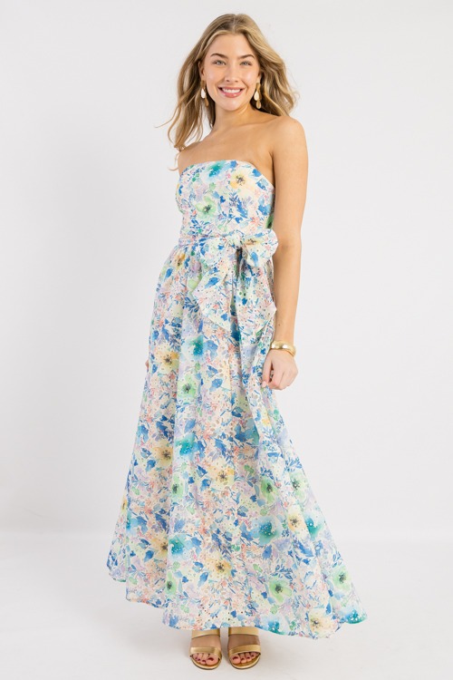 Strapless Eyelet Maxi, Multi Floral