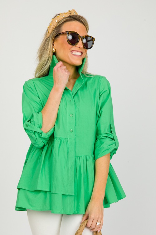 Ruffle Hem Button Up, Green - 0227-62p.jpg
