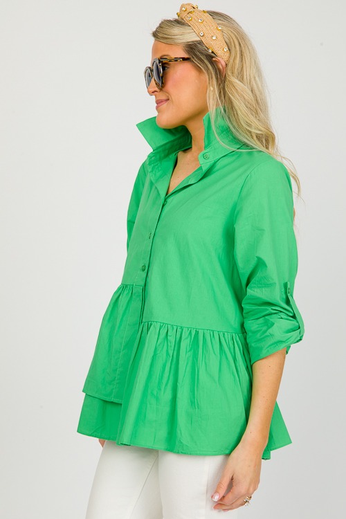 Ruffle Hem Button Up, Green - 0227-63h.jpg