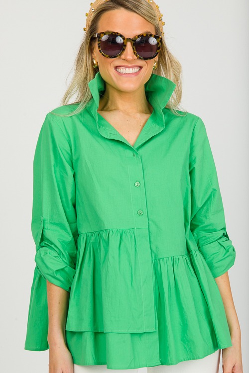 Ruffle Hem Button Up, Green - 0227-64.jpg