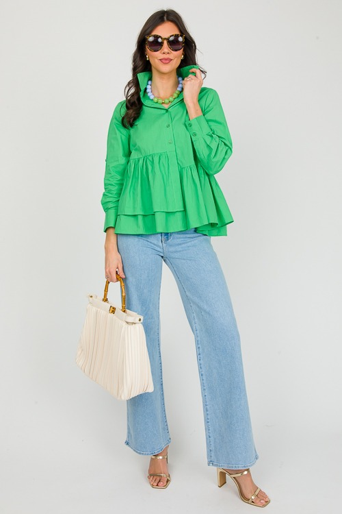 Ruffle Hem Button Up, Green - 0227-65.jpg