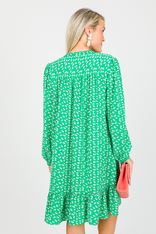 Falling Flowers Dress, Green