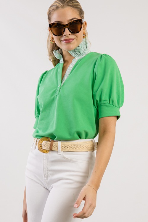 Preppy Collar Top, Apple Green