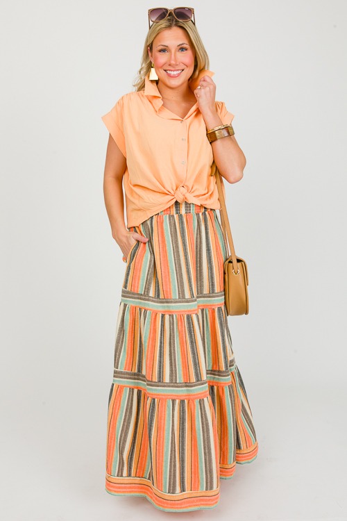 Multi Stripes Maxi Skirt, Orange