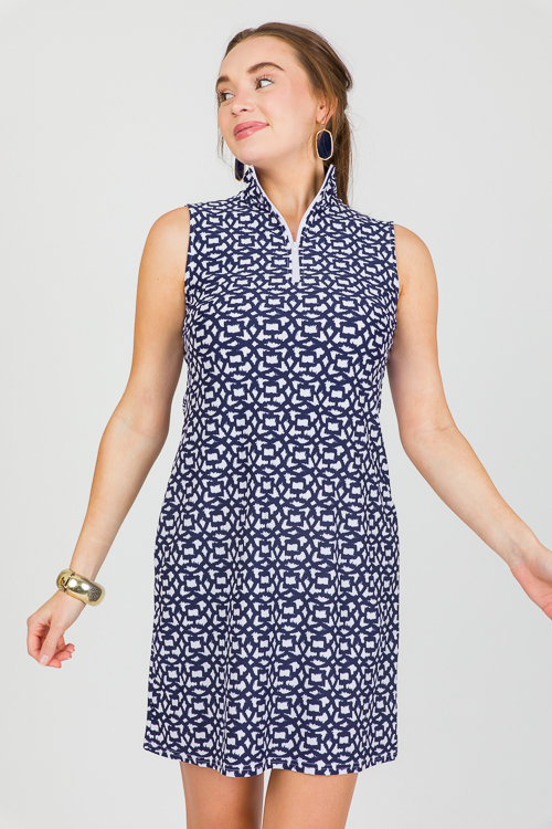 Liquid Heaven Zip Dress, Navy