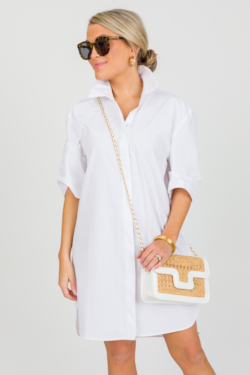 Short Sleeve Shirt Dress, White