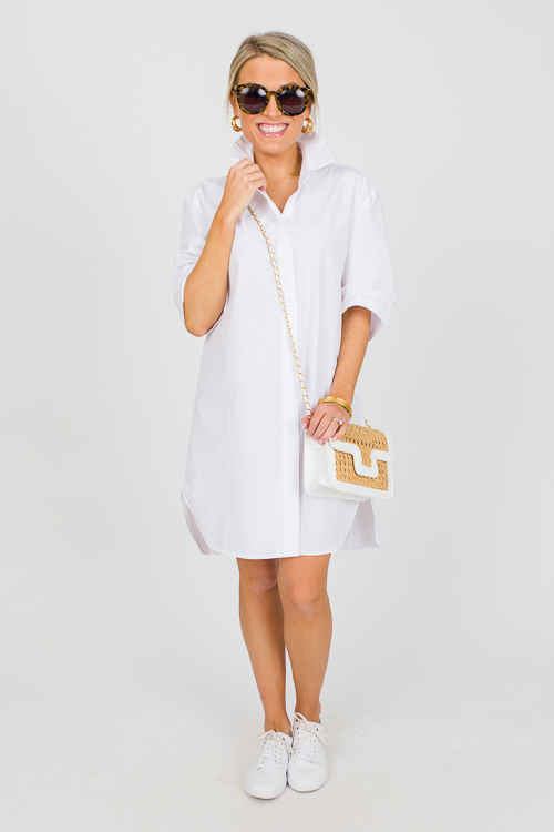 Short Sleeve Shirt Dress, White