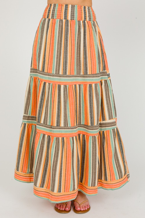 Multi Stripes Maxi Skirt, Orange - 0228-86h.jpg