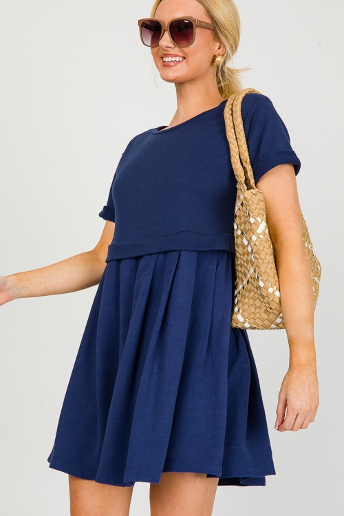 Casual Contrast Dress, Navy