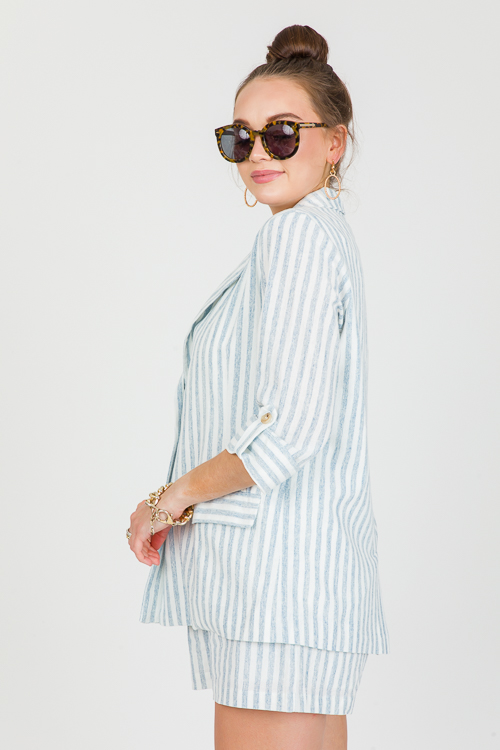 Striped Linen Blazer, Soft Blue