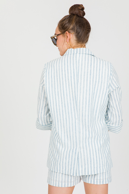 Striped Linen Blazer, Soft Blue