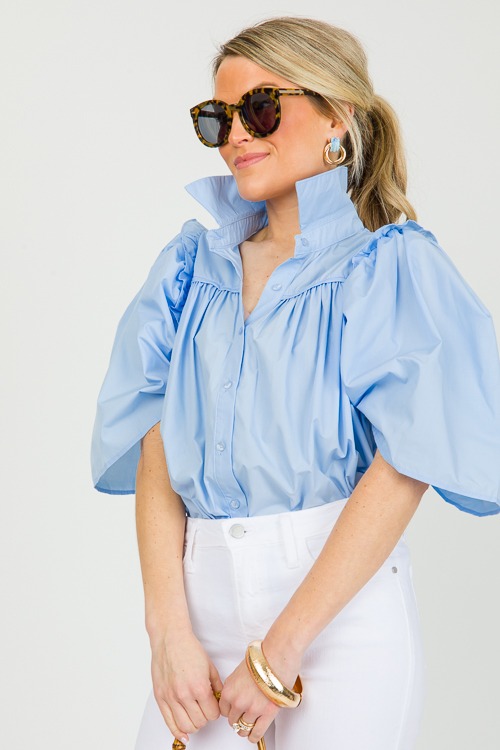 Preppy Button Up Top, Chambray Blue