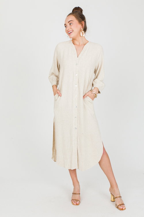 Ismaria Midi Dress in Oatmeal Linen Blend