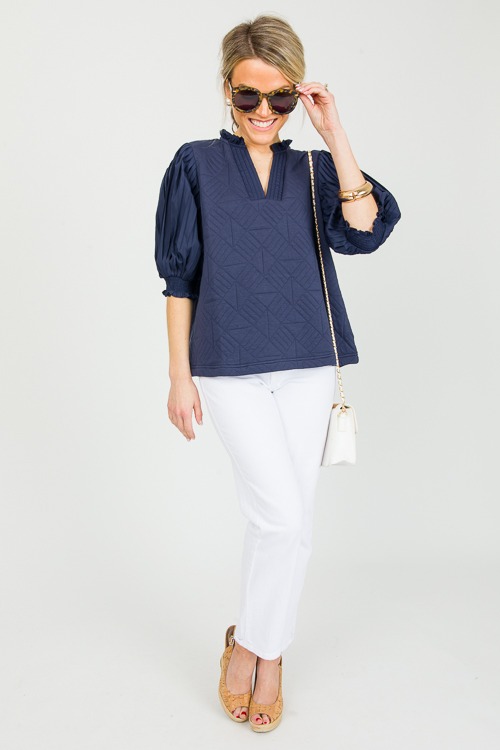 Quilted Pleat Sleeve Top, Navy - 0301-130.jpg