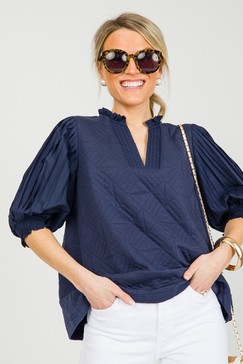 Quilted Pleat Sleeve Top, Navy - 0301-131.jpg