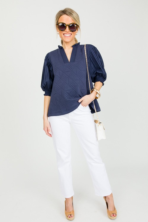Quilted Pleat Sleeve Top, Navy - 0301-132.jpg