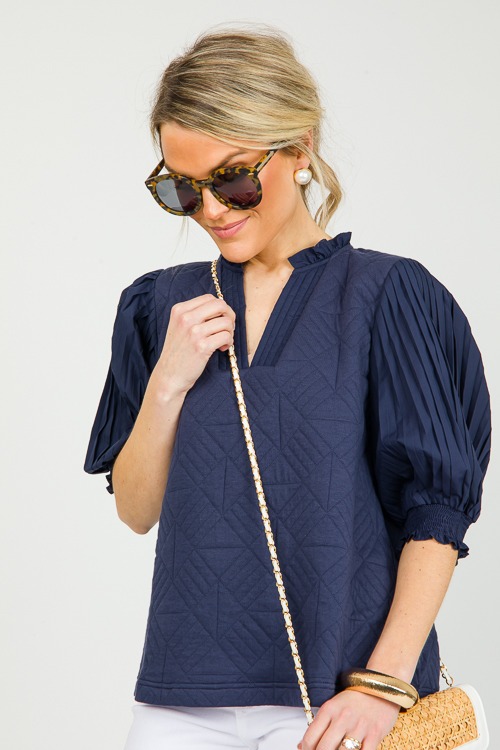 Quilted Pleat Sleeve Top, Navy - 0301-133.jpg