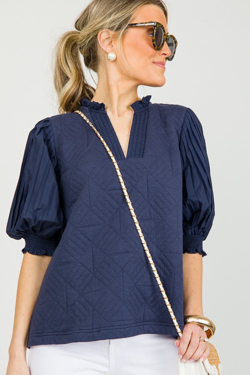 Quilted Pleat Sleeve Top, Navy - 0301-134.jpg