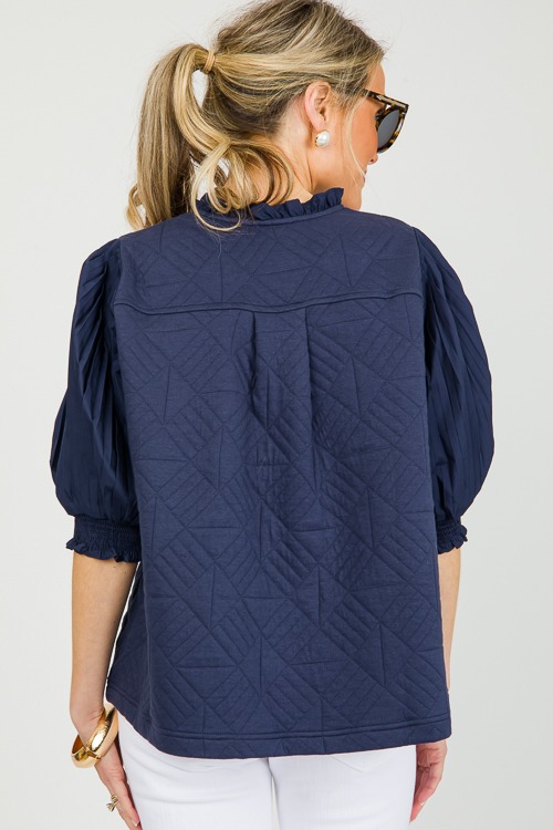 Quilted Pleat Sleeve Top, Navy - 0301-135.jpg