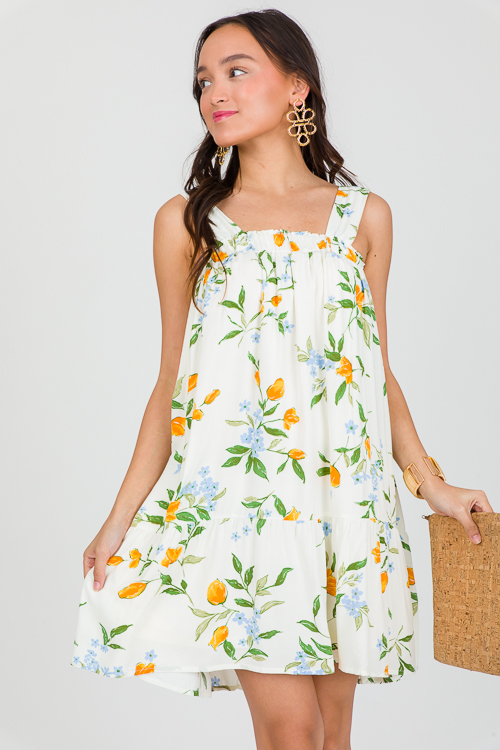 Farah Floral Dress, Ivory Multi