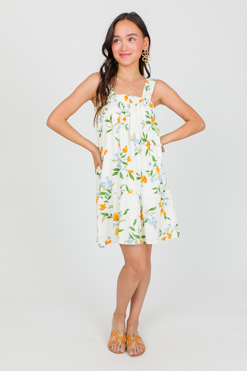 Farah Floral Dress, Ivory Multi