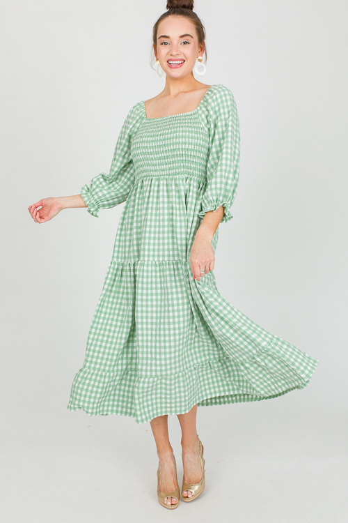 Dora Gingham Midi, Dusty Sage