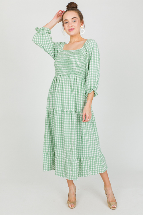 Dora Gingham Midi, Dusty Sage