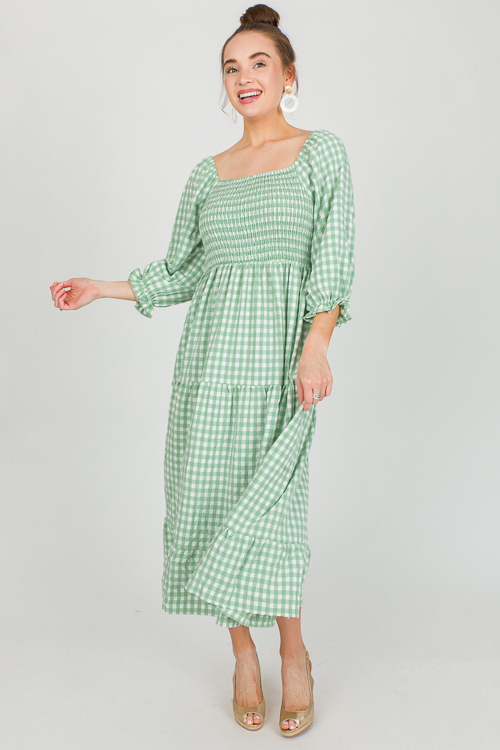 Dora Gingham Midi, Dusty Sage
